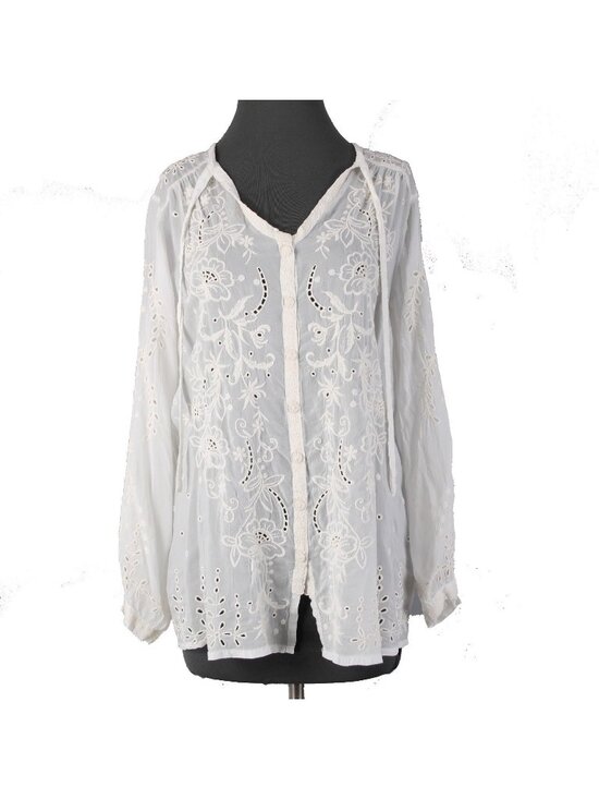 Johnny Was Tops - Johnny Was Top $275 Monroe Sz S White Embroidered 100% Rayon Poly Top